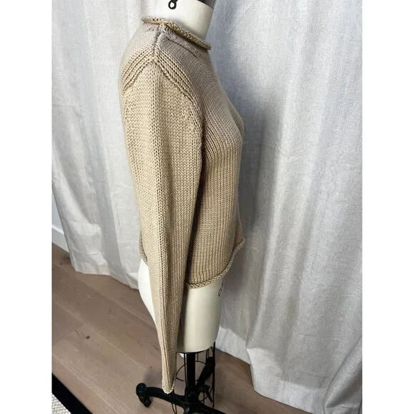 Veronica Beard Briony Knit Cotton Roll Neck Sweater Sz S Stone - Picture 6 of 10